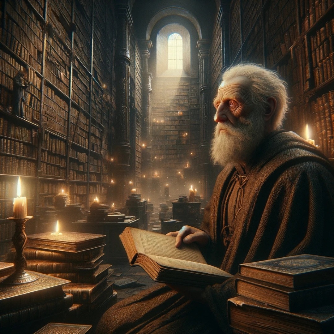 anciano en la biblioteca olvidada
